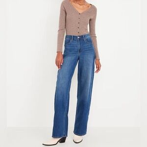 {Old Navy} "High Rise Wow Wide Leg" Blue New Moon Relaxed Stretch Denim Jeans